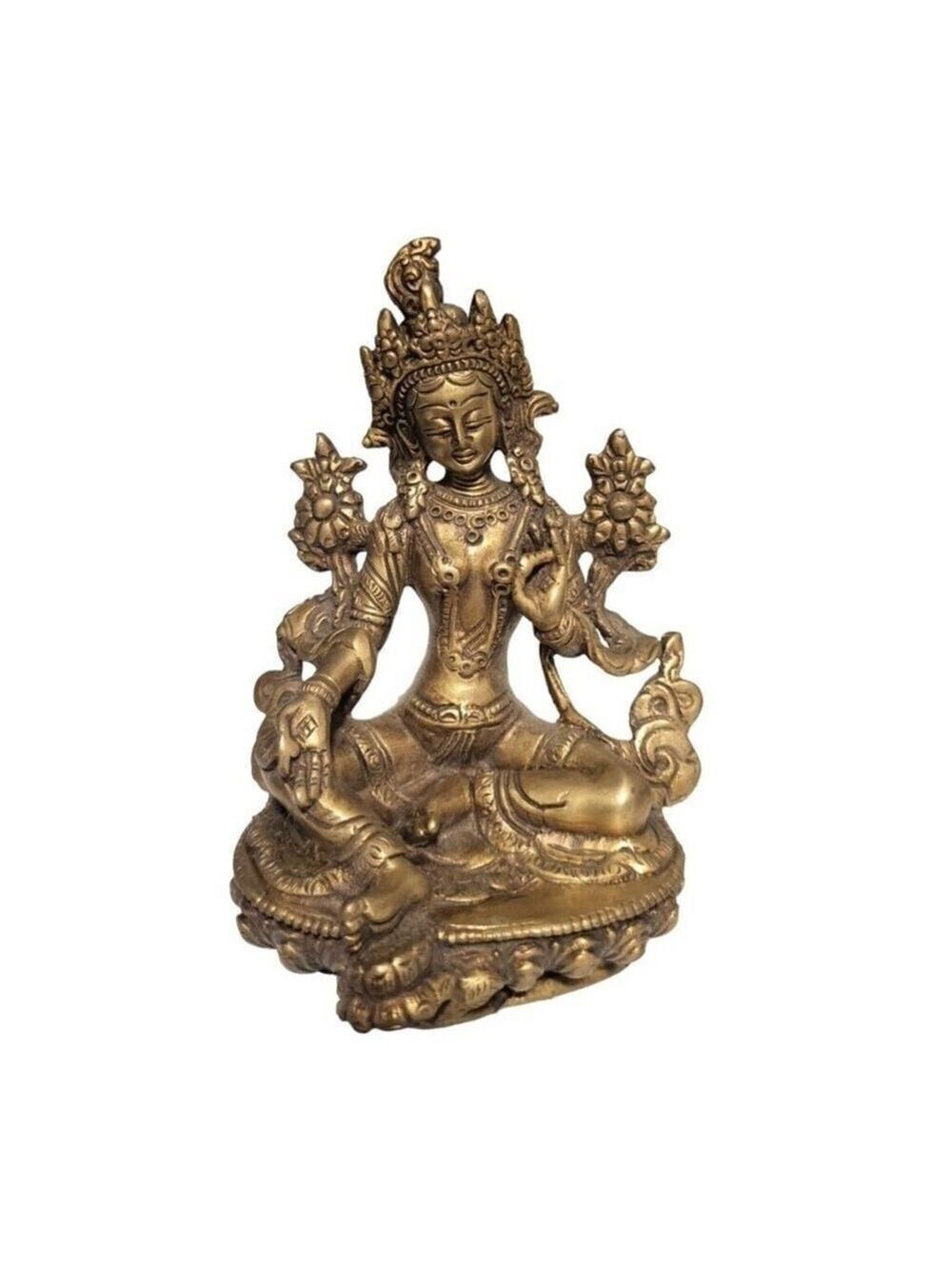 Green Tara Tibetan Buddhist Deity Statue Brass
